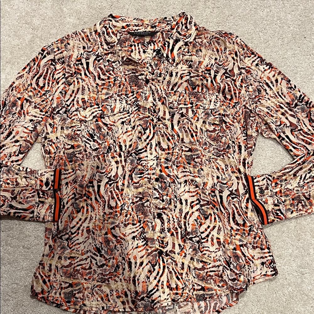 Liverpool Black and Orange Animal Print Blouse